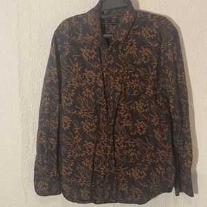 Rare Rabbit Men's Brown Patterned Dress Shirt Size Large Indian Contemporary